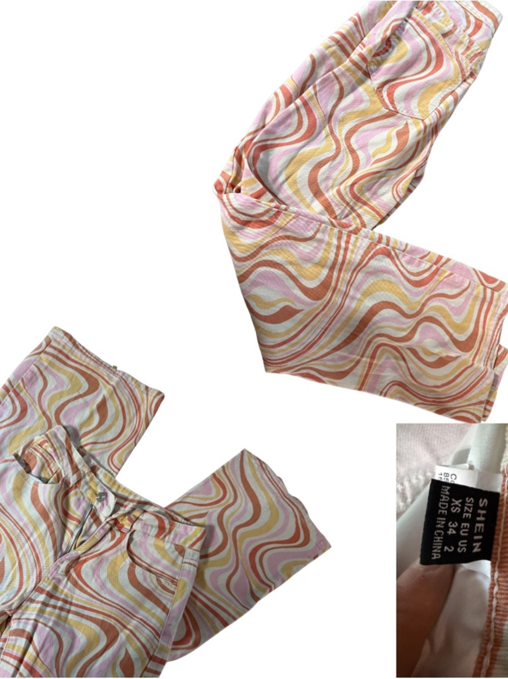 SHEIN Pink, Orange & Cream Swirl Boot-Cut Jeans